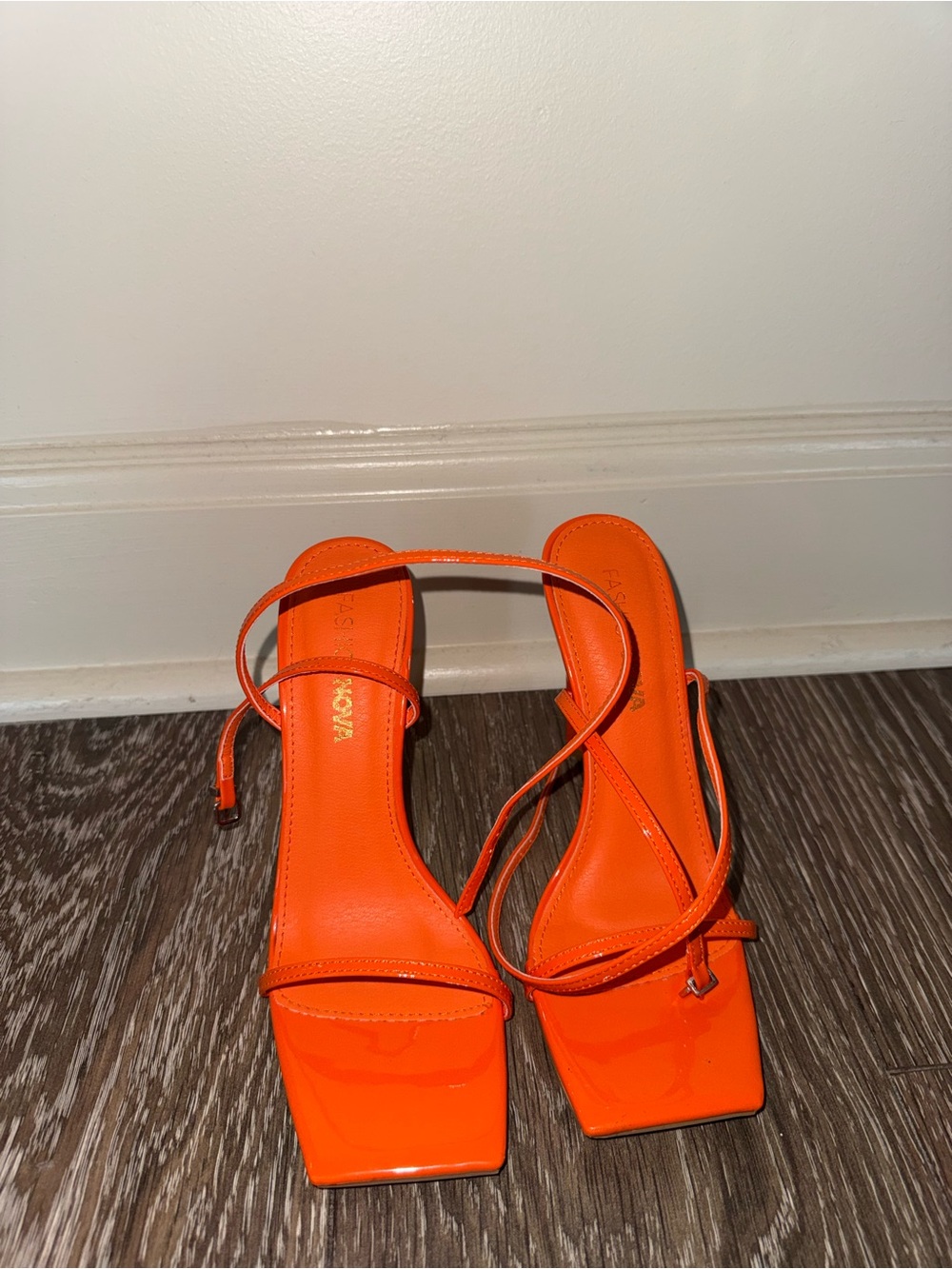 Fashion Nova Orange Strappy Square-Toe Heeled Sandals